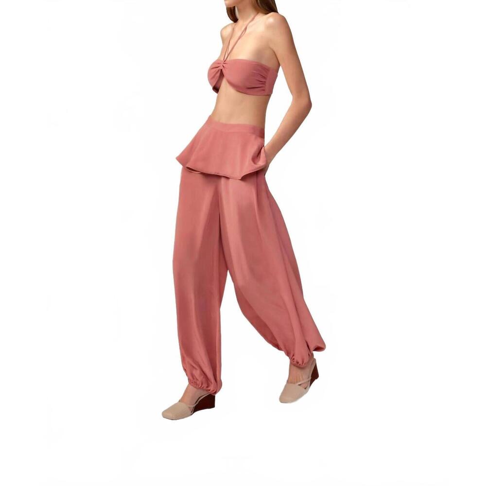 NEW ADRIANA DEGREAS solid peplum maxi pants in vintage rose